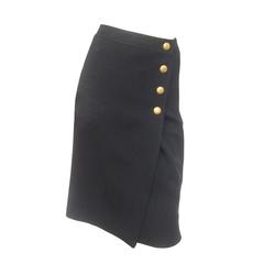 Chanel Boutique Chic Black Wool Pencil Skirt with Chanel Buttons 
