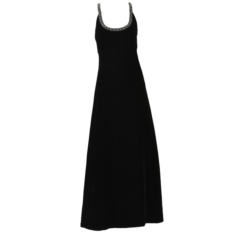 1960s Black Velvet and Rhinestone Halter Dress For Sale at 1stdibs