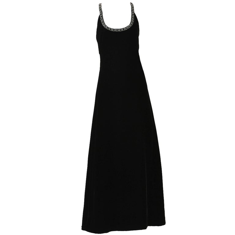 1960s Black Velvet and Rhinestone Halter Dress at 1stDibs