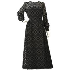 Vintage Pierre Balmain Black Silk Burnout Dress, 1970s 