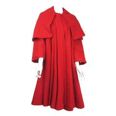 Valentino - Manteau vintage en mohair rouge à manches trapèze
