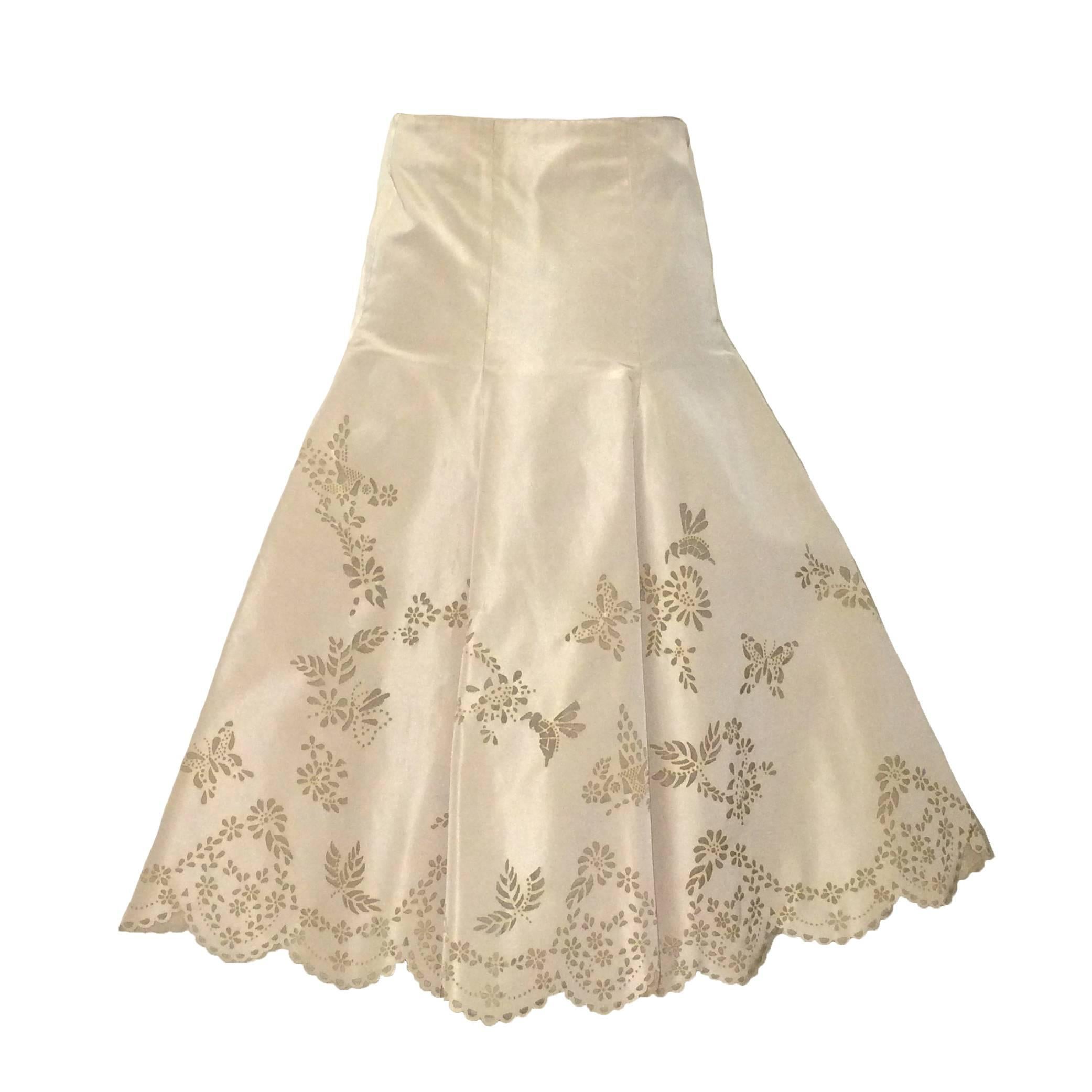 Alexander McQueen Spring 2005 Laser Cut Dark Cream Silk Bird & ButterflySkirt