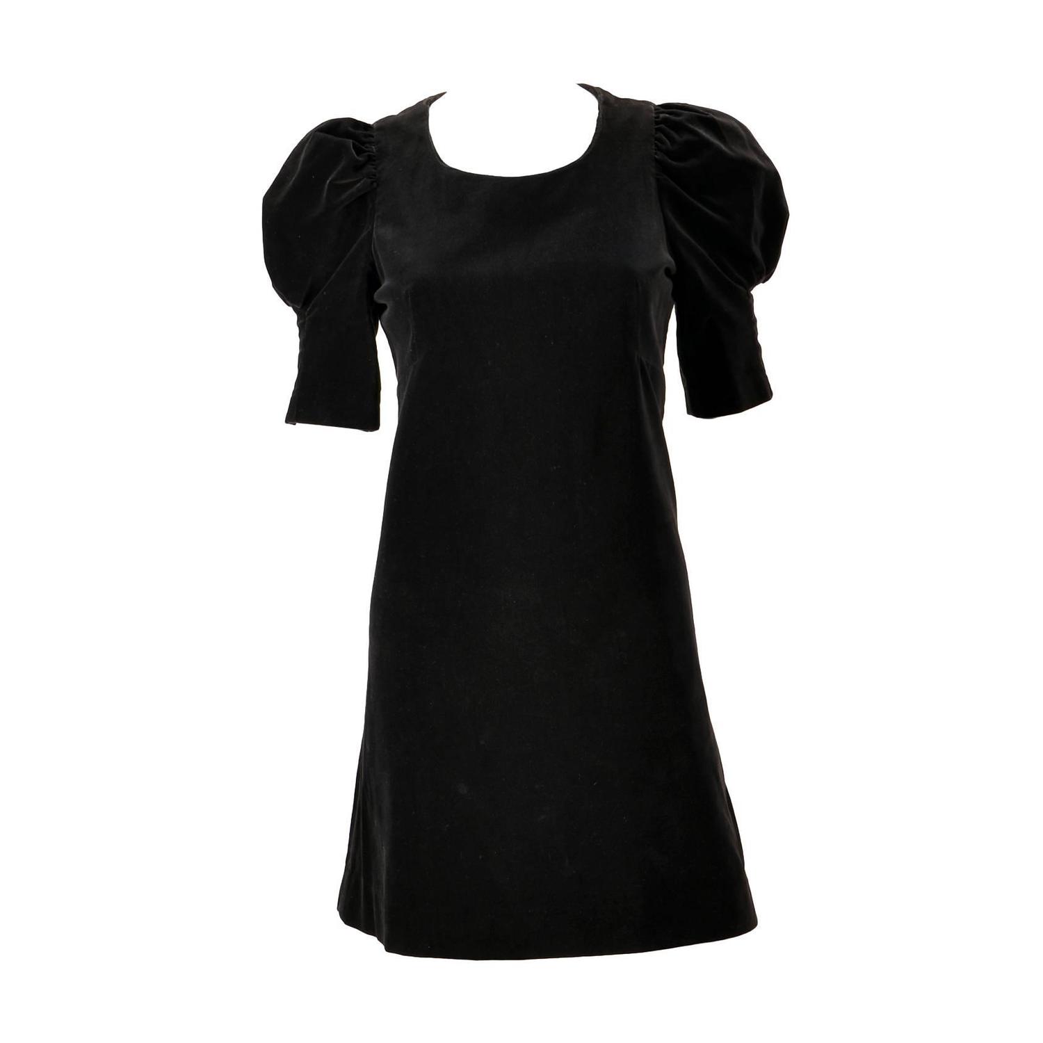 1960s Biba Black Velvet Formal Mini Dress For Sale at 1stdibs