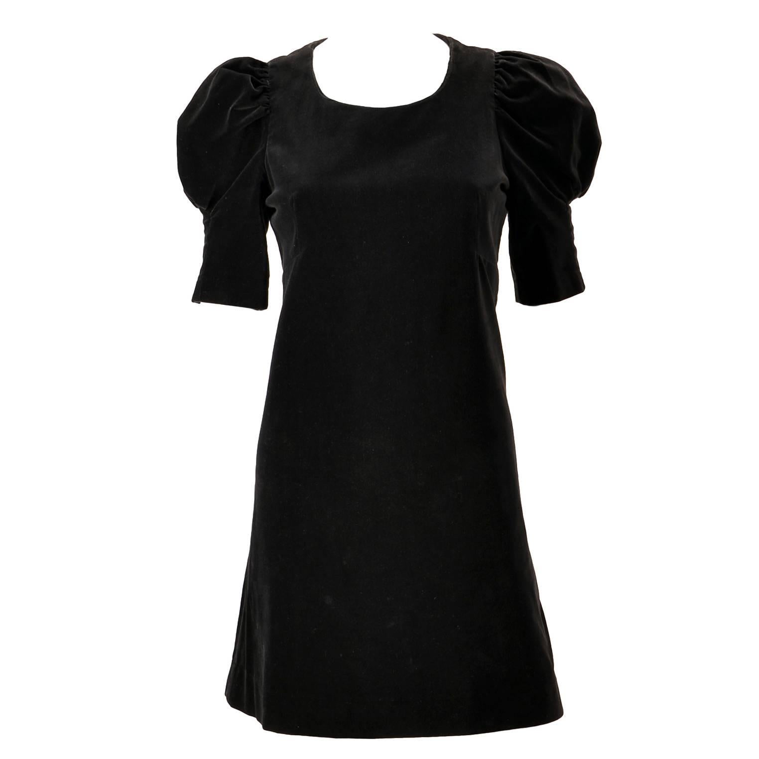 1960s Biba Black Velvet Formal Mini Dress For Sale