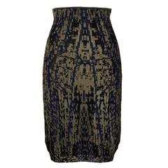 Chanel 2010s Black, Blue & Gold Body-Con Knit Pencil Skirt 