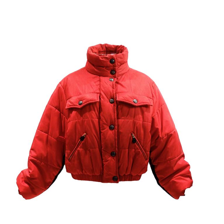 1990s Chanel Bomber  Lipstick Red Silk Ski Jacket