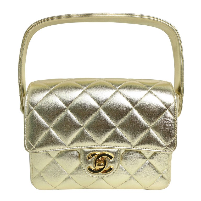 Chanel Gold Metallic Lambskin Quilted Mini Flap Handbag For Sale at 1stDibs