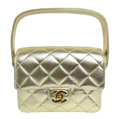 Chanel Gold Metallic Lambskin Quilted Mini Flap Handbag 5