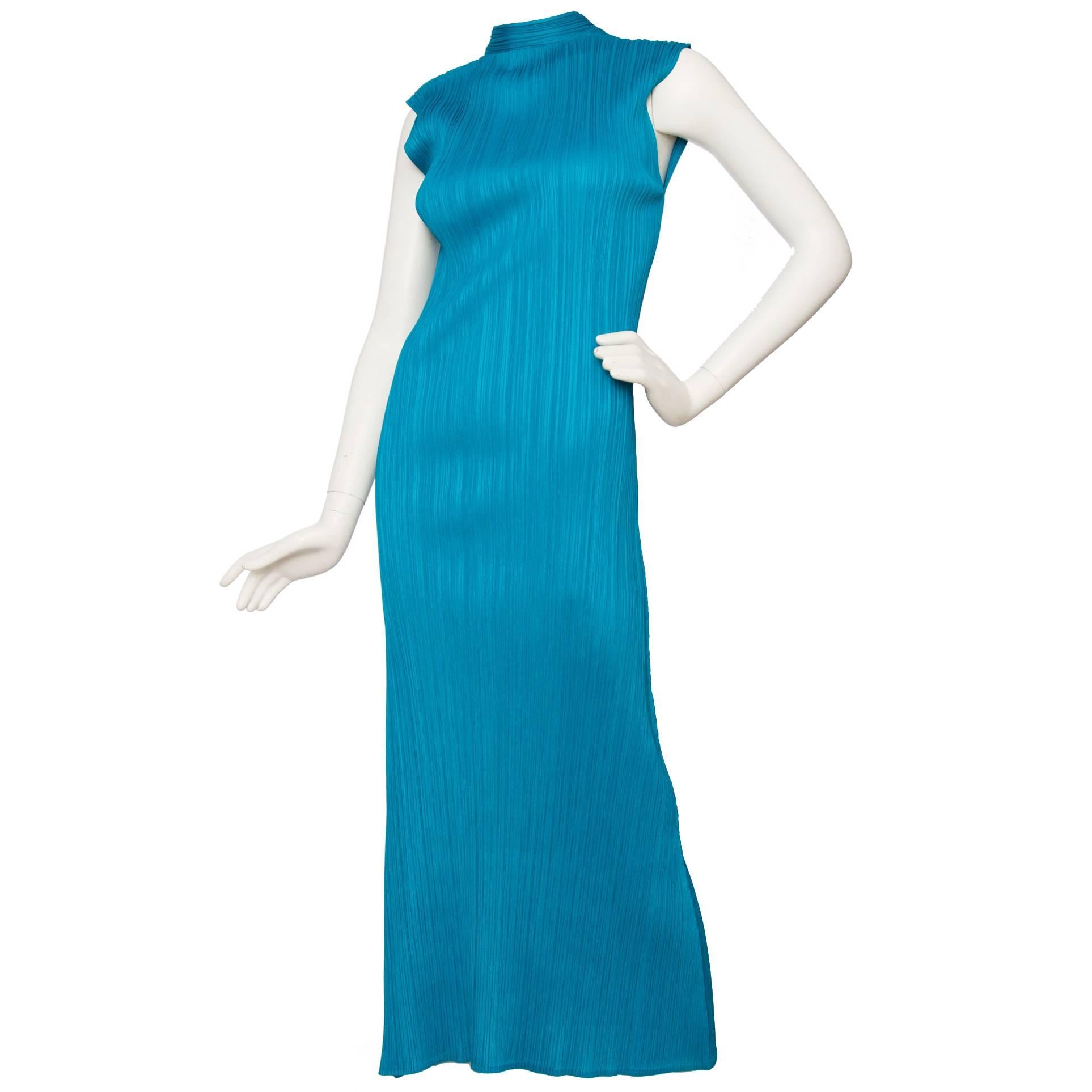 1980s Turquoise Issey Miyake Pleats Please Dress