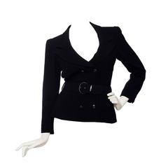 1980s Black Wool Karl Lagerfeld Beltet Blazer