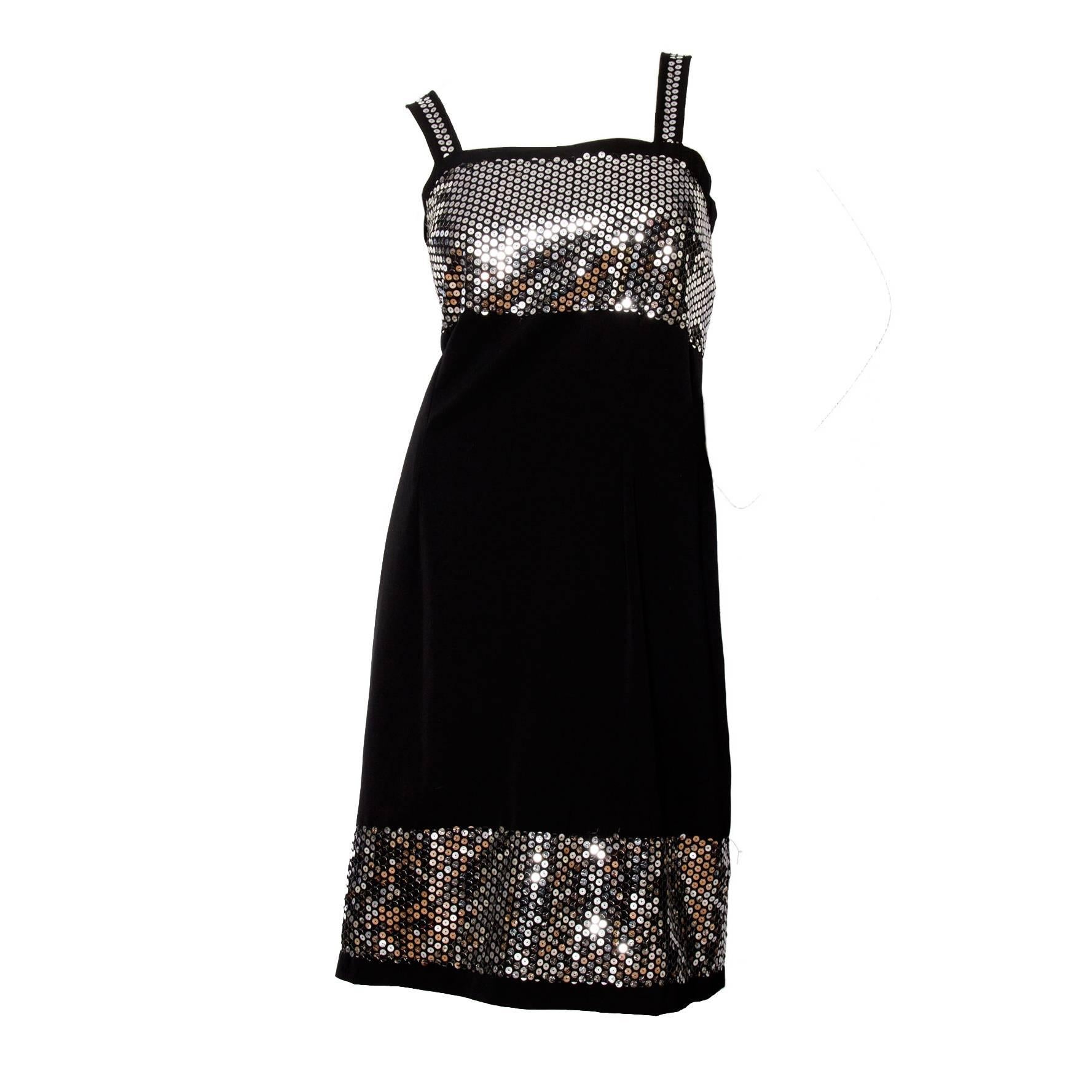 1990s Dolce & Gabanna Black Wool & Silver Sequin Dress For Sale