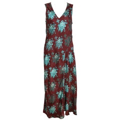 Vintage 90s Dries Van Noten Burgundy Floral Print Maxi Dress 