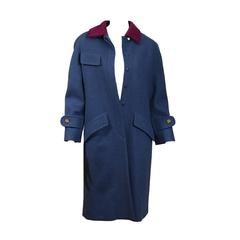 Chanel Blue Wool coat With Pink Collar