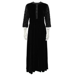 Retro 1980's Scherrer Black Velvet Dress with Beaded Sleeves 