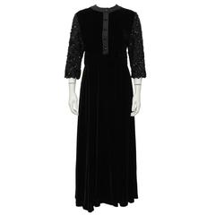 1980's Scherrer Black Velvet Dress with Beaded Sleeves 2