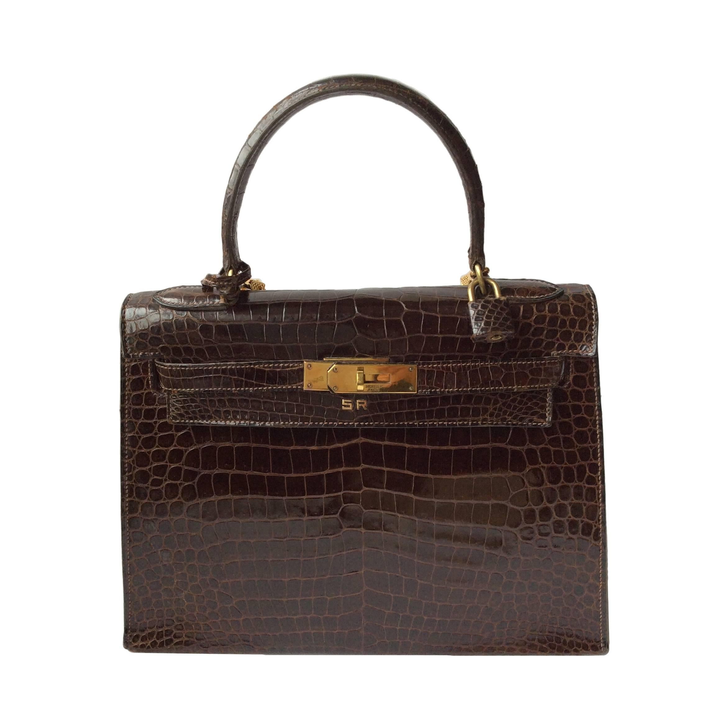 Hermes Kelly Crocodile - 28 - Brown - Vintage Property Sonia Rykiel