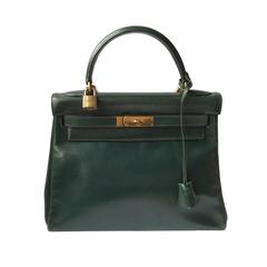 Hermes Kelly - 28 - Green Box Leather - Vintage