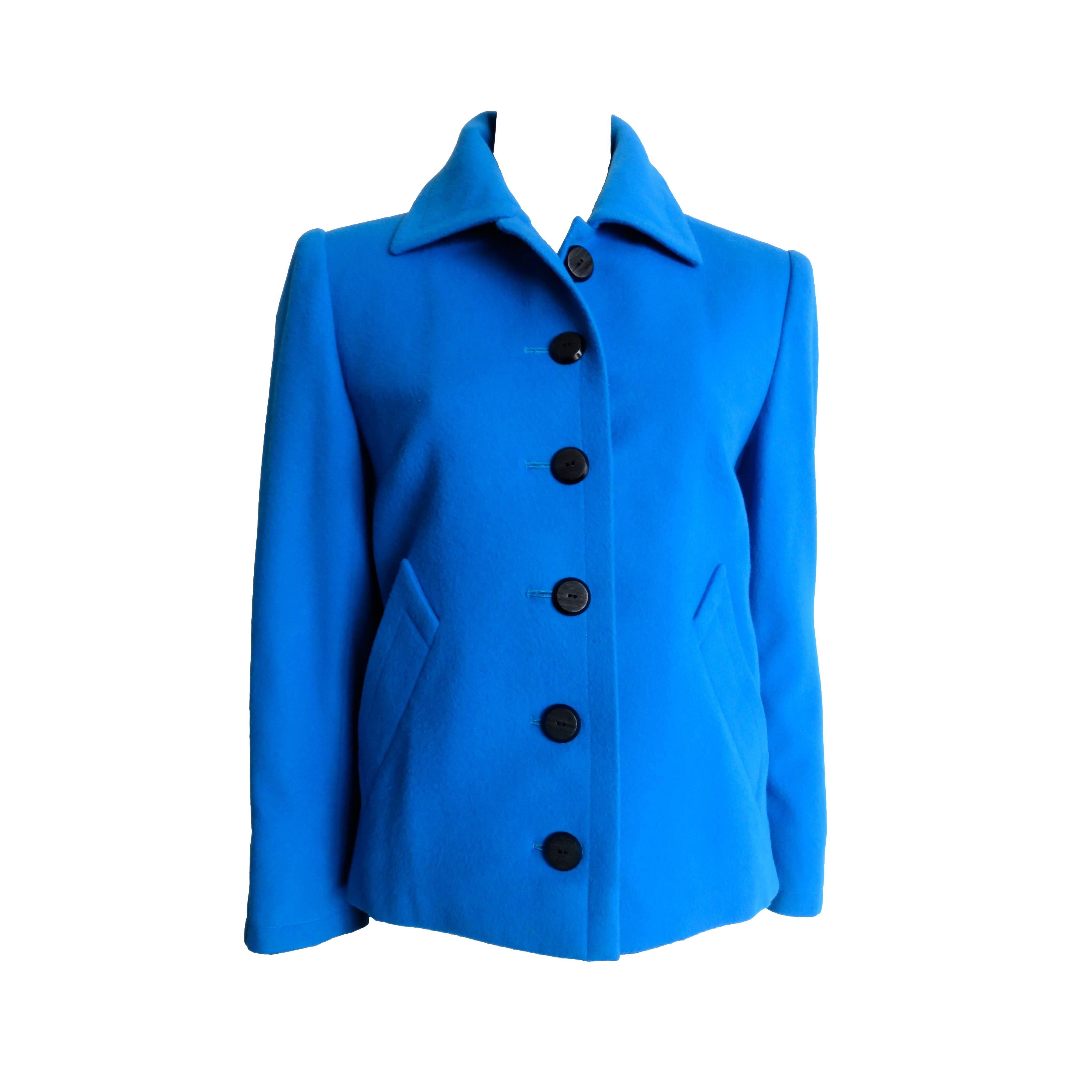 1970's YVES SAINT LAURENT Cerulean wool jacket YSL For Sale