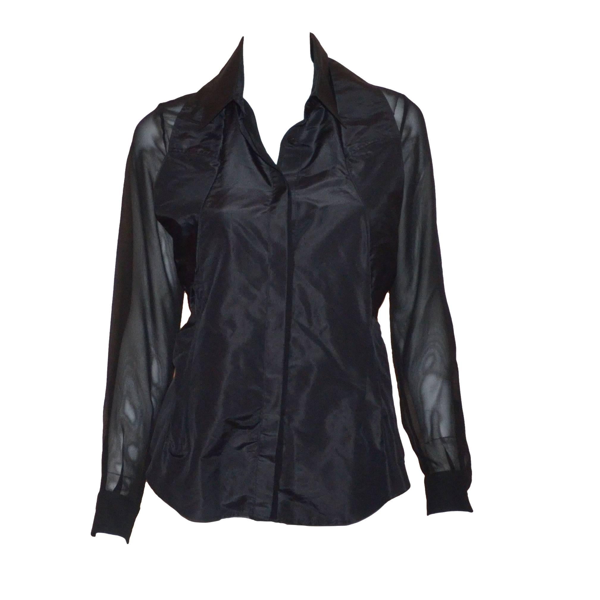 Moschino Silk Chiffon Blouse with Sleeves That Tie at the Waist