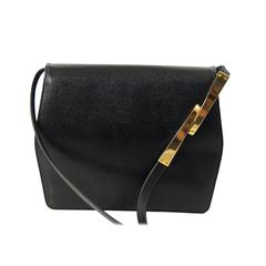 Rodo Black Lizard Shoulder Bag with Modernist Brass Detail
