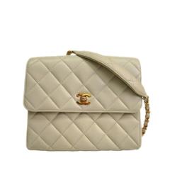 Chanel Ivory Caviar Leather and Gold Hardware Flap Crossbody Shoulder Bag