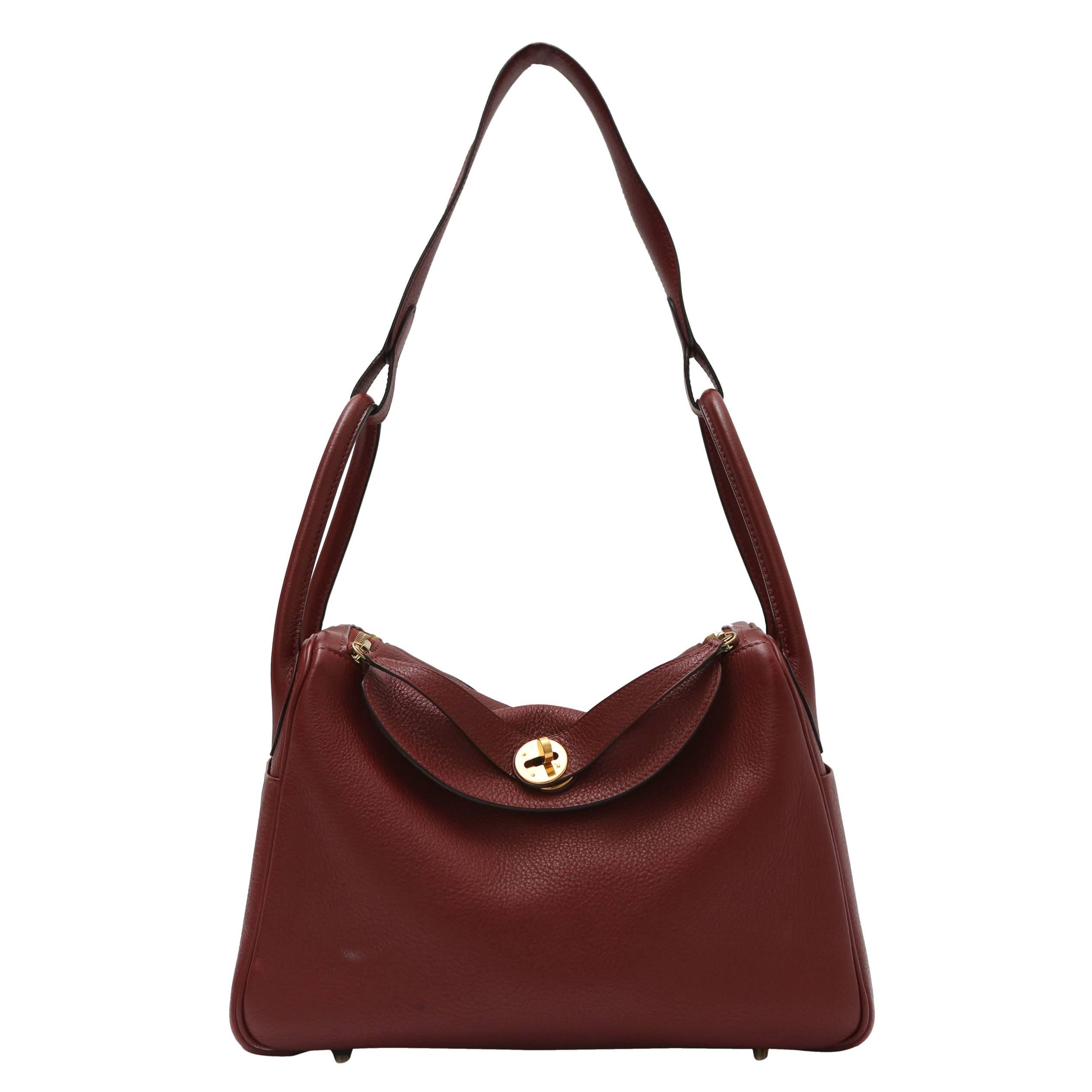 Hermes Lindy Burgundy Bag with Gold Hardware For Sale