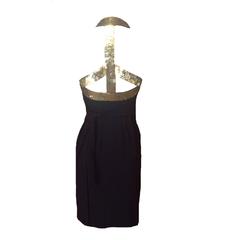 Moschino Couture! 1990s Black Wrap Dress with Gold Sequin Peace Sign
