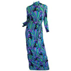 1970s La Mendola Beautifully Printed Silk Jersey Dress 1