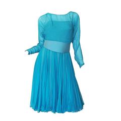 1960s Stunning Blue Silk Chiffon James Galanos Dress