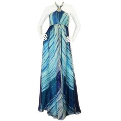 Book Piece c1974 Thea Porter Couture Hand Painted "Wave" Dress 12