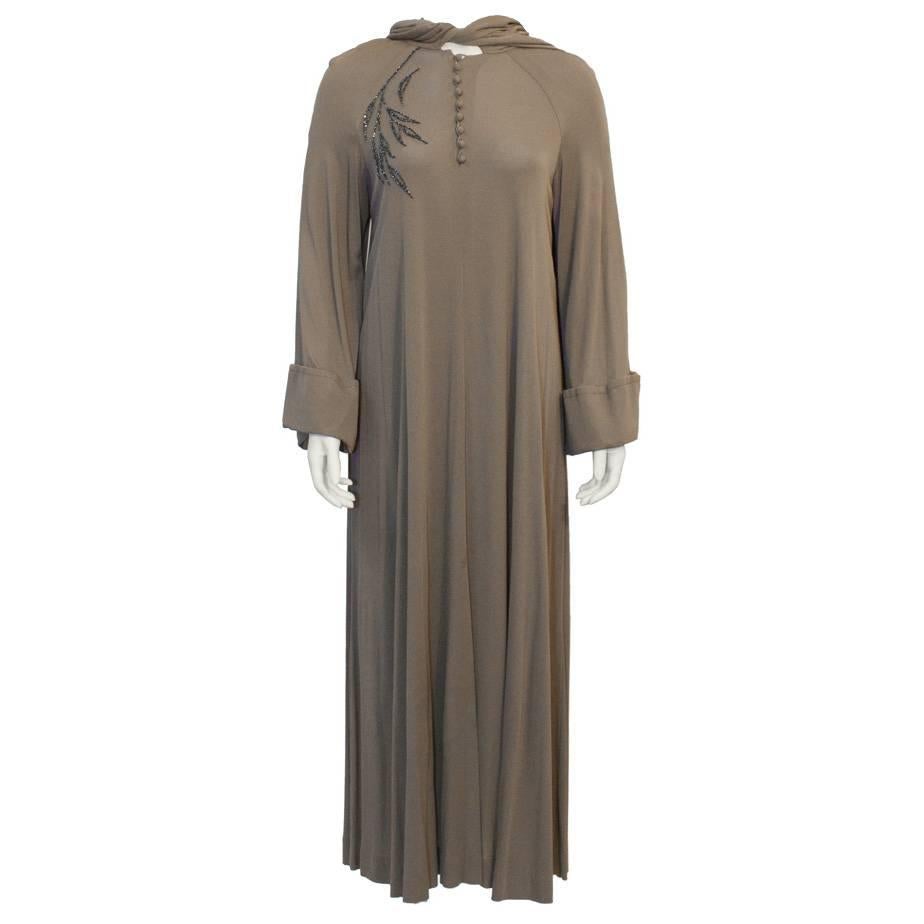Early 1980's Vicky Tiel Mocha Gown with Hood
