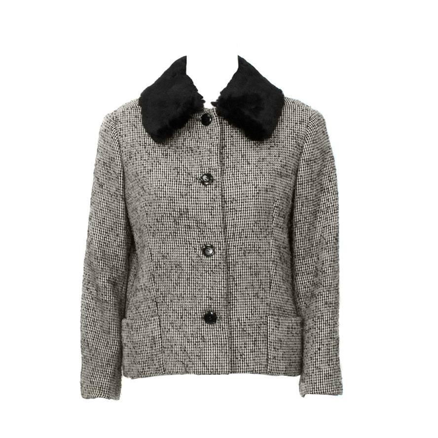 1950's Jacques Griffe Tweed Jacket with Fur Collar For Sale
