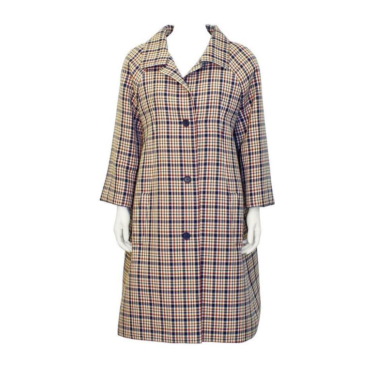 1960s Givenchy Haute Couture Red and Navy Plaid Coat at 1stDibs