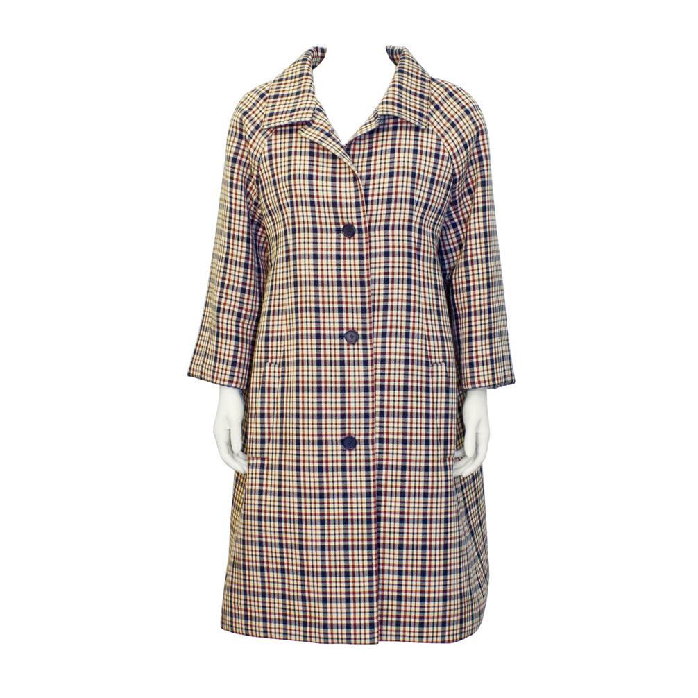 1960s Givenchy Haute Couture Red and Navy Plaid Coat