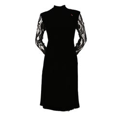 1960's PIERRE BALMAIN haute couture velvet dress with sheer lace detail