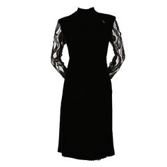 1960's PIERRE BALMAIN haute couture velvet dress with sheer lace detail 3