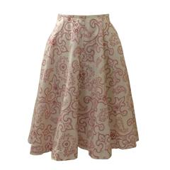 Azzedine Alaia White & Red Paisley Cotton Circle Skirt