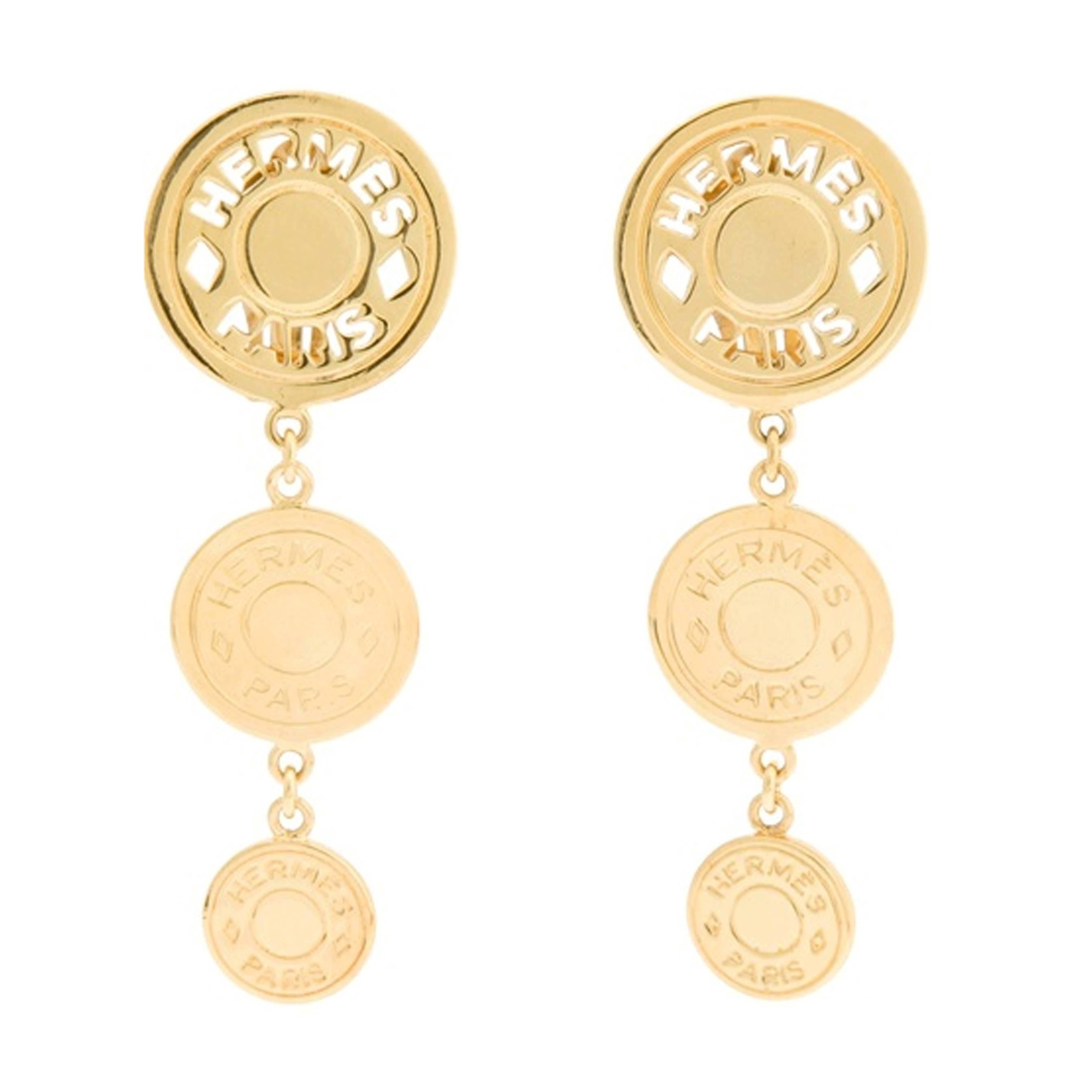 Great Hermes Long Logo Earrings 1990