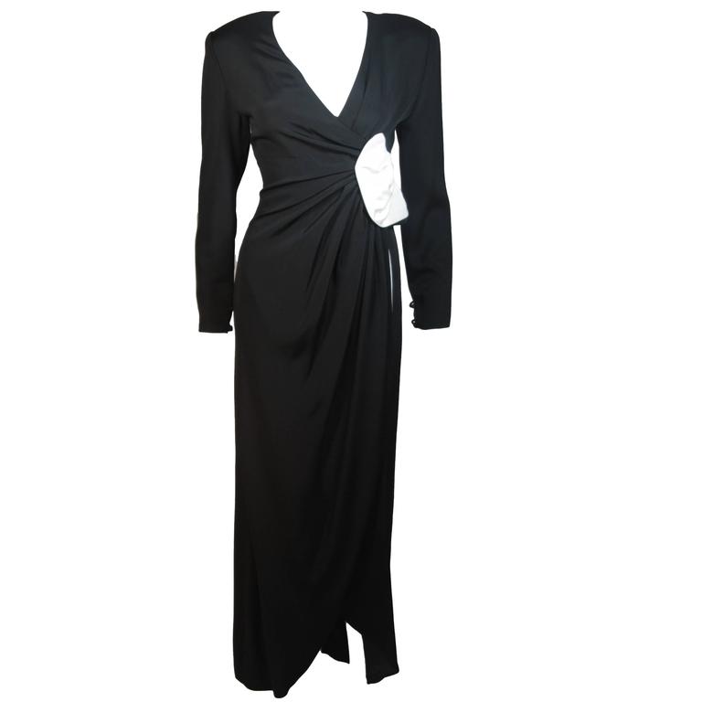 NOLAN MILLER Black and White Contrast Gown with Drape Detail Size 6 For ...