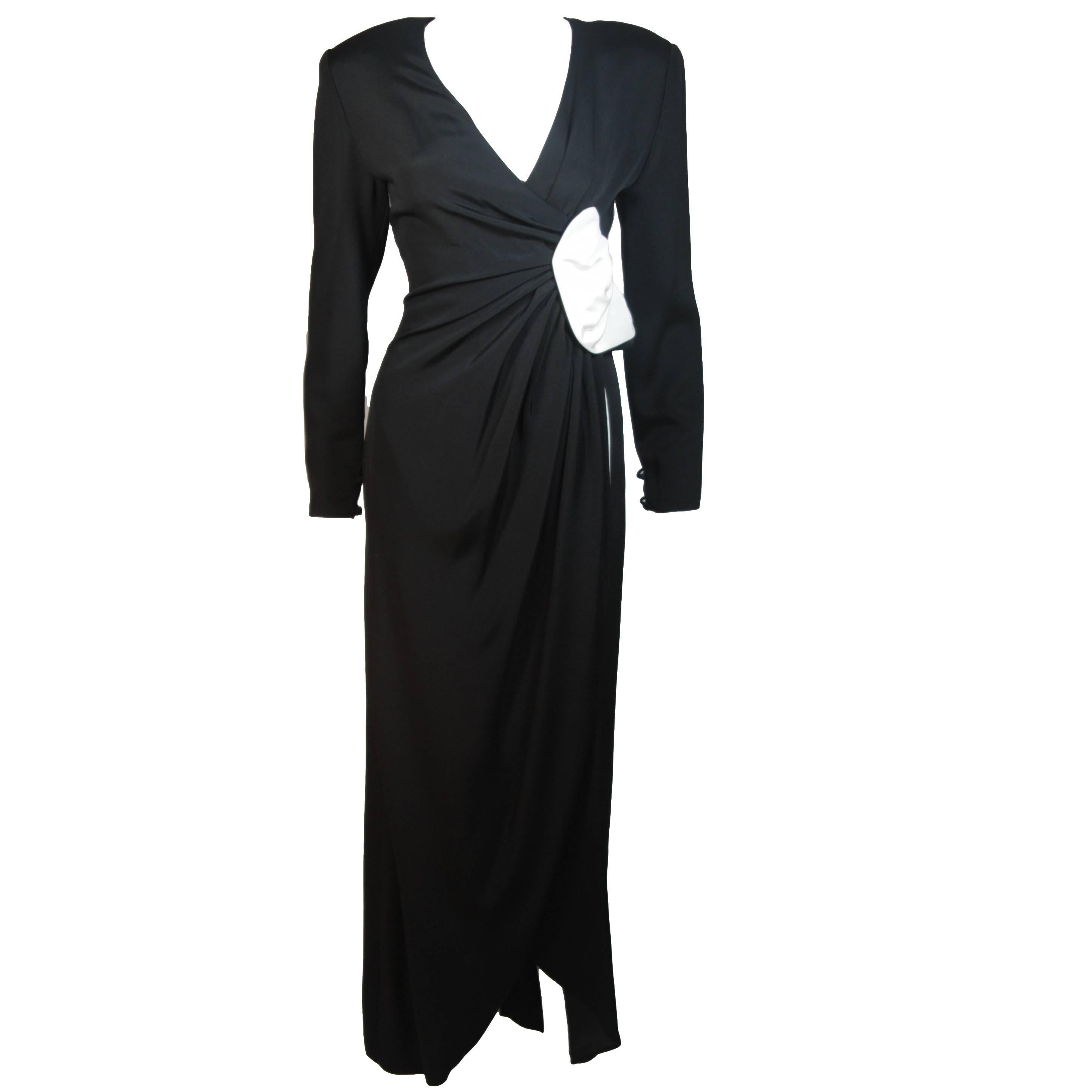 NOLAN MILLER Black and White Contrast Gown with Drape Detail Size 6 For Sale