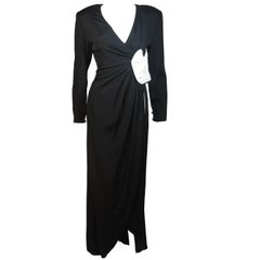 NOLAN MILLER Black and White Contrast Gown with Drape Detail Size 6