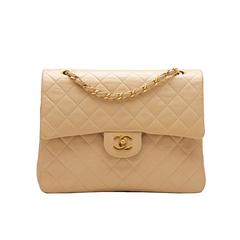 1990s Chanel Beige Quilted Lambskin 2.55 Jumbo Double Flap Bag