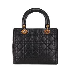 Vintage 1990s Dior Black Quilted Cannage Leather Lady Dior MM