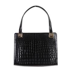 FENDI Italian VINTAGE Black CROCODILE Leather HANDBAG Purse TOP HANDLE BAG 