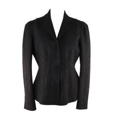 ALBERTA FERRETTI Black Wool Blend BLAZER Jacket w/ Frayed Trims SZ 42 IT