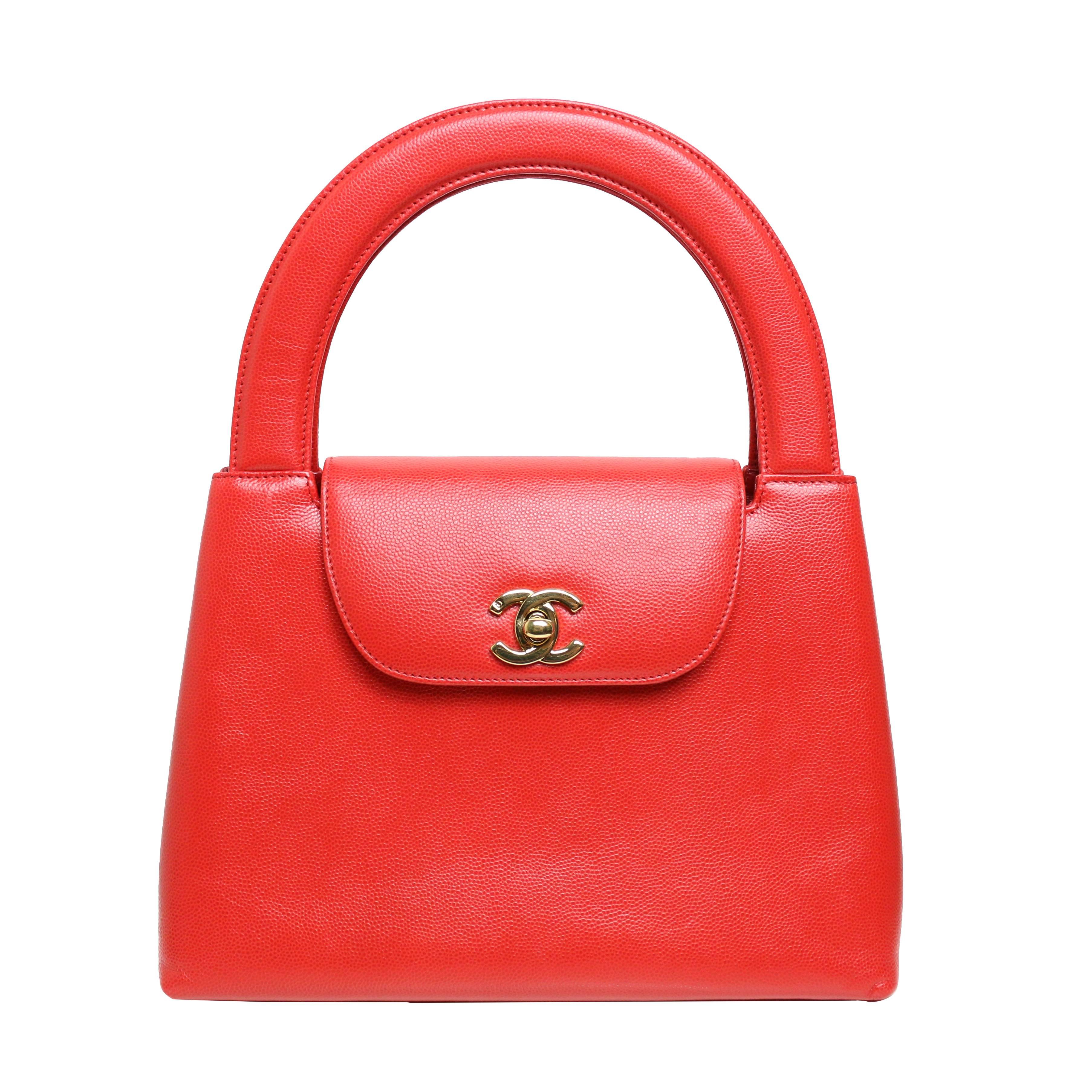 Chanel Classic Red Leather Flap Handbag