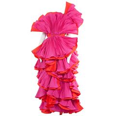 Roberto Capucci pink and red pleated gown, circa 1985