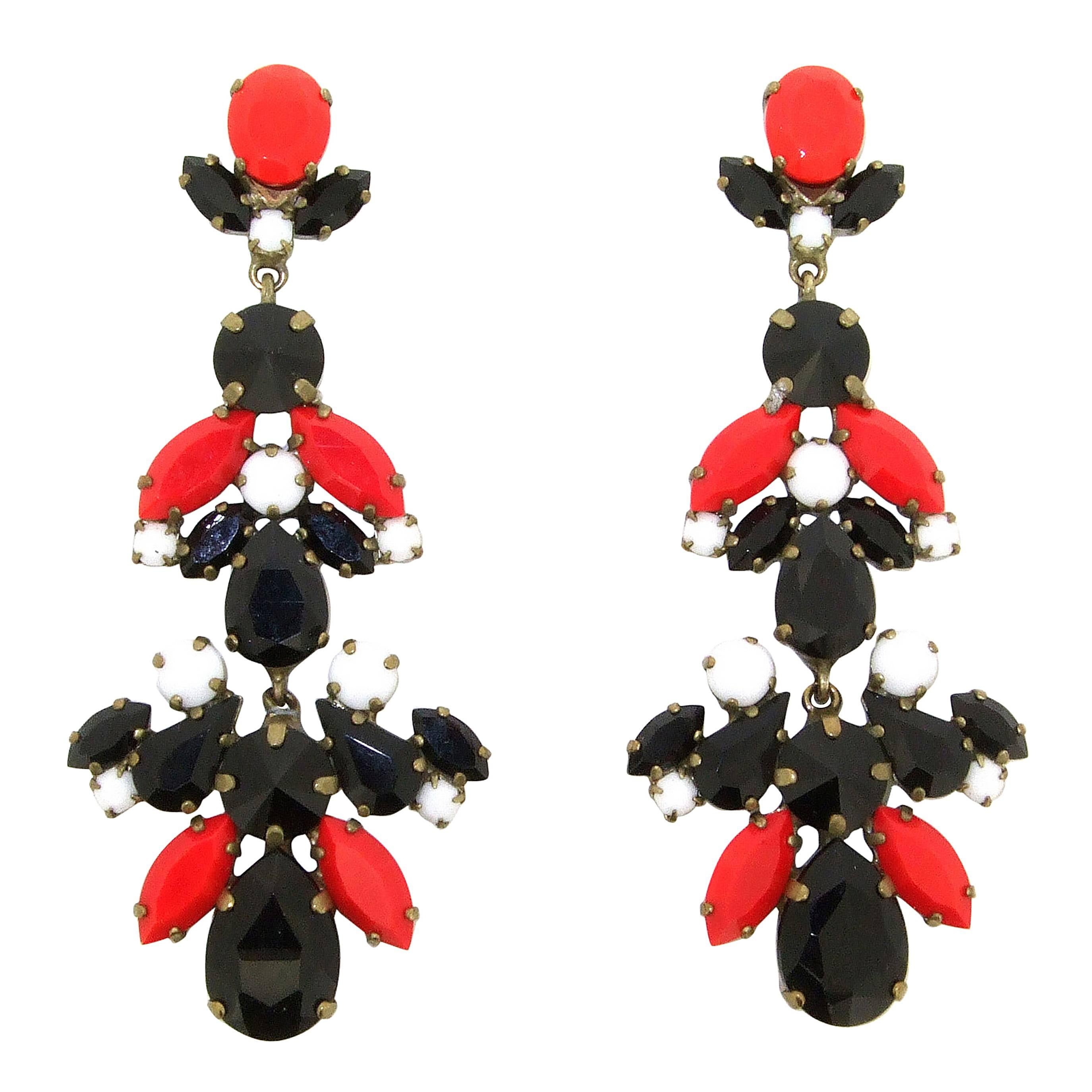 Frangos Black, Red and White Statement Earrings For Sale
