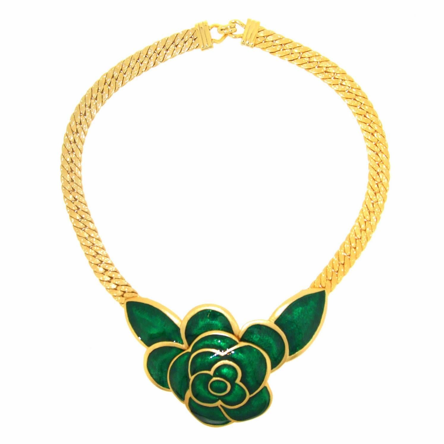 Balenciaga Green enamel flower Necklace For Sale