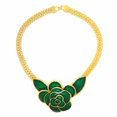 Balenciaga Green enamel flower Necklace